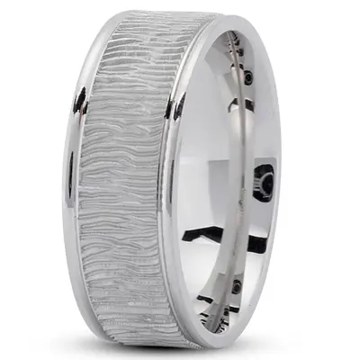 10K white gold 8mm. glass-bead Wood-Grain-Pattern-Wedding-Ring - alternate view 3 thumbnail