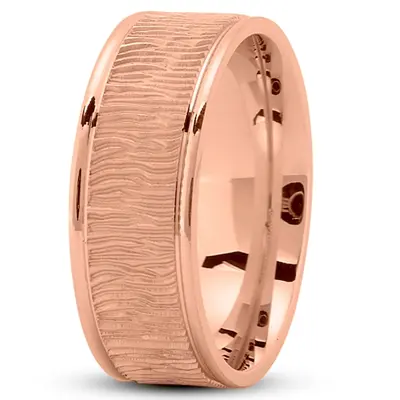 10K pink gold 8mm. glass-bead Wood-Grain-Pattern-Wedding-Ring - alternate view 4 thumbnail
