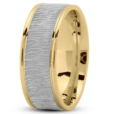10K yellow-white-yellow gold 8mm. glass-bead Wood-Grain-Pattern-Wedding-Ring - alternate view 5 thumbnail