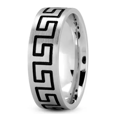 Flat Greek Key Wedding Band