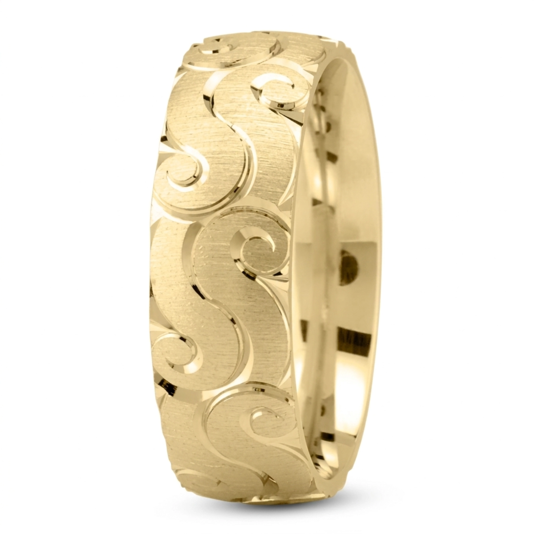 10K yellow gold 7mm. cross satin Captivating-Incised-Wedding-Band - alternate view 2
