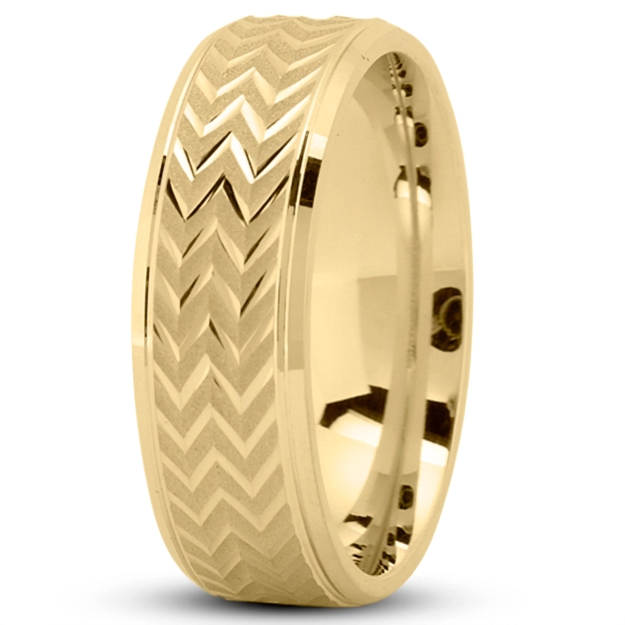 10K yellow gold 7mm. glass-bead Zigzag-Pattern-Flat-Wedding-Band - alternate view 4
