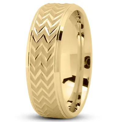 10K yellow gold 7mm. glass-bead Zigzag-Pattern-Flat-Wedding-Band - alternate view 4 thumbnail