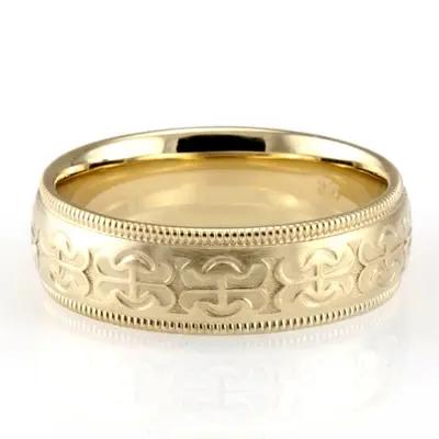 10K yellow gold 6mm. high polish diamond-cut-fancy-wedding-ring - main view thumbnail