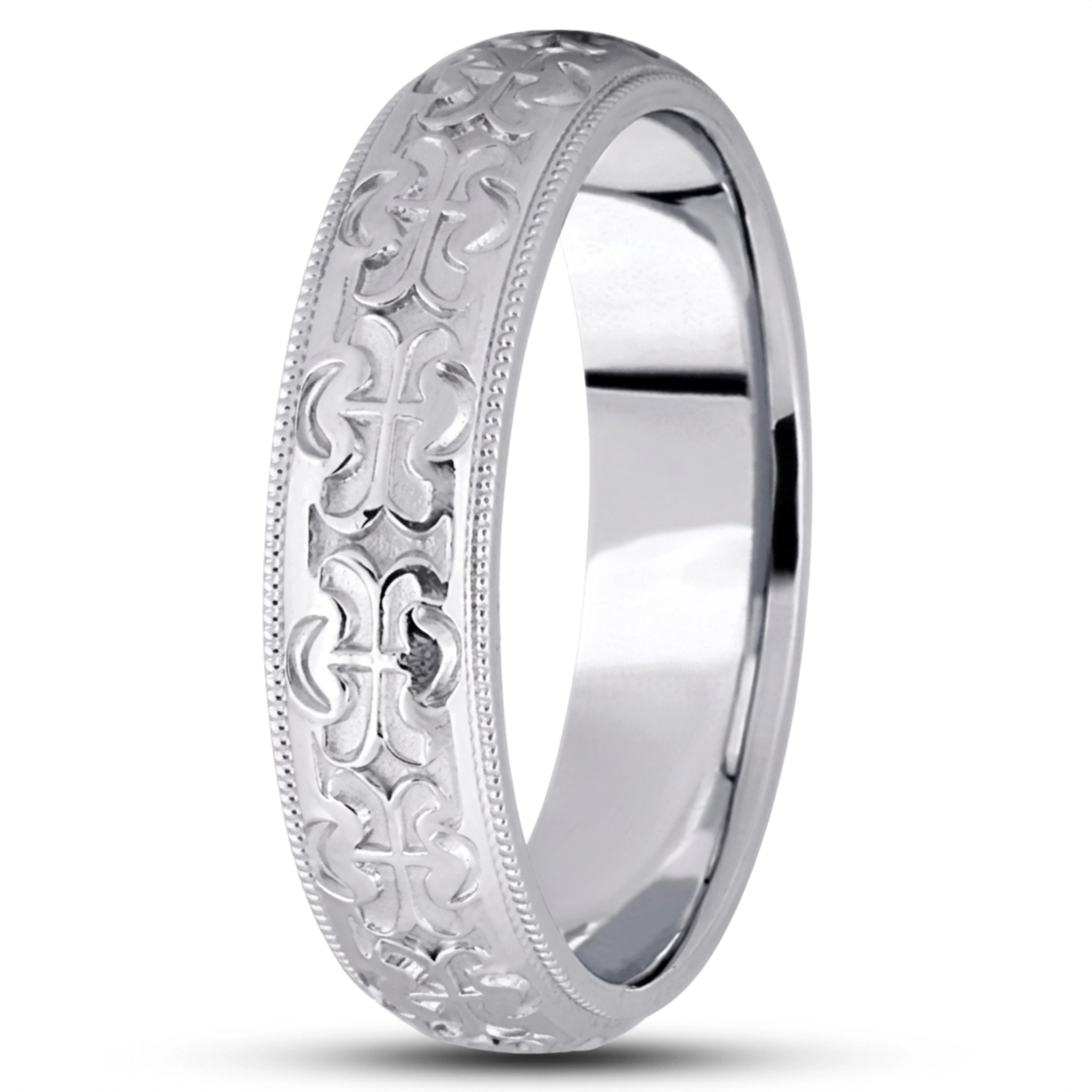 10K white gold 6mm. high polish diamond-cut-fancy-wedding-ring - alternate view 3