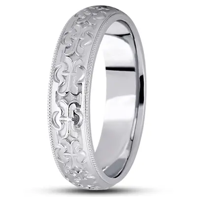 10K white gold 6mm. high polish diamond-cut-fancy-wedding-ring - alternate view 3 thumbnail