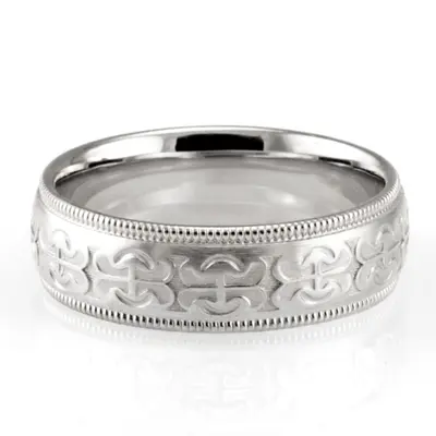 10K white gold 6mm. high polish diamond-cut-fancy-wedding-ring - alternate view 2 thumbnail