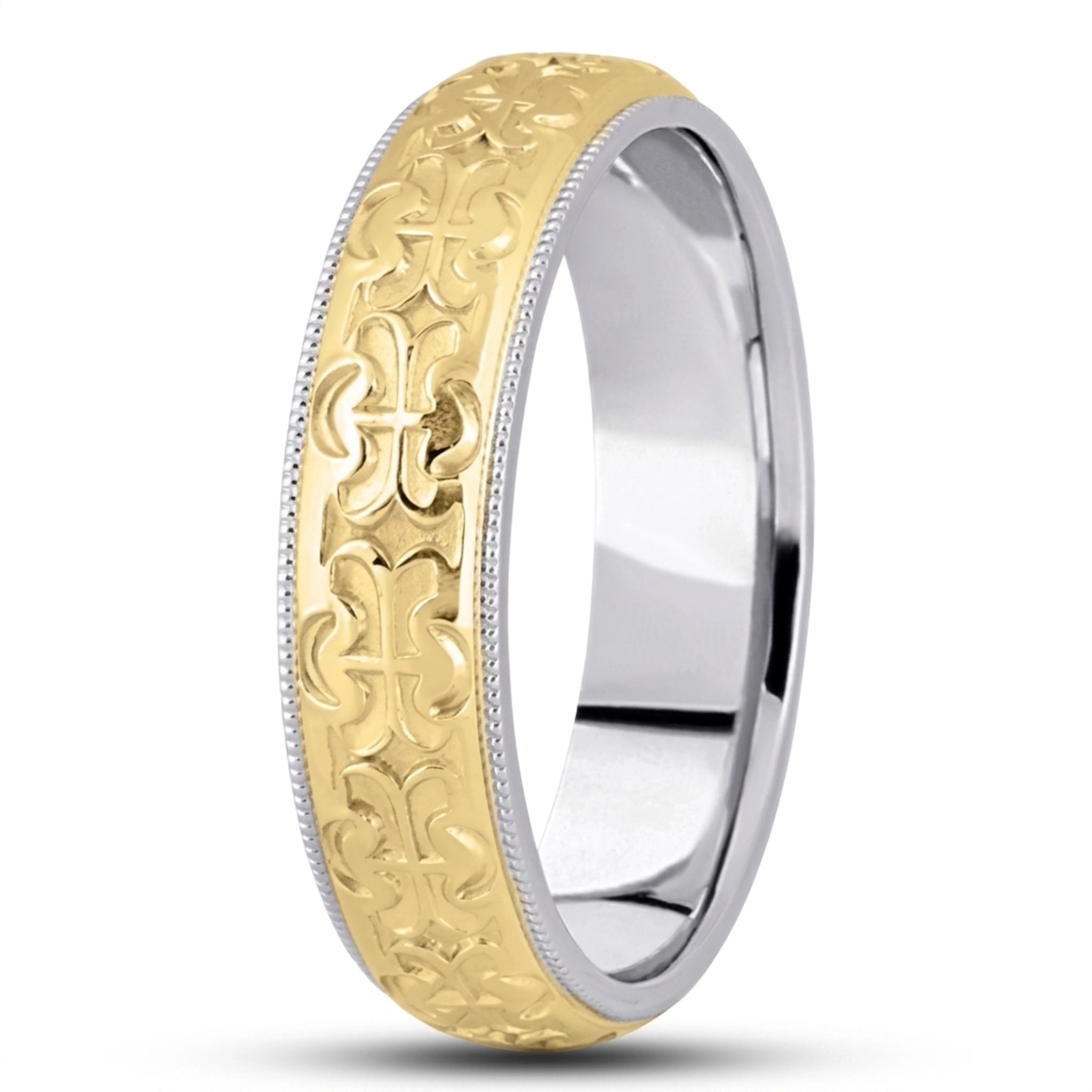 10K white-yellow-white gold 6mm. high polish diamond-cut-fancy-wedding-ring - alternate view 4