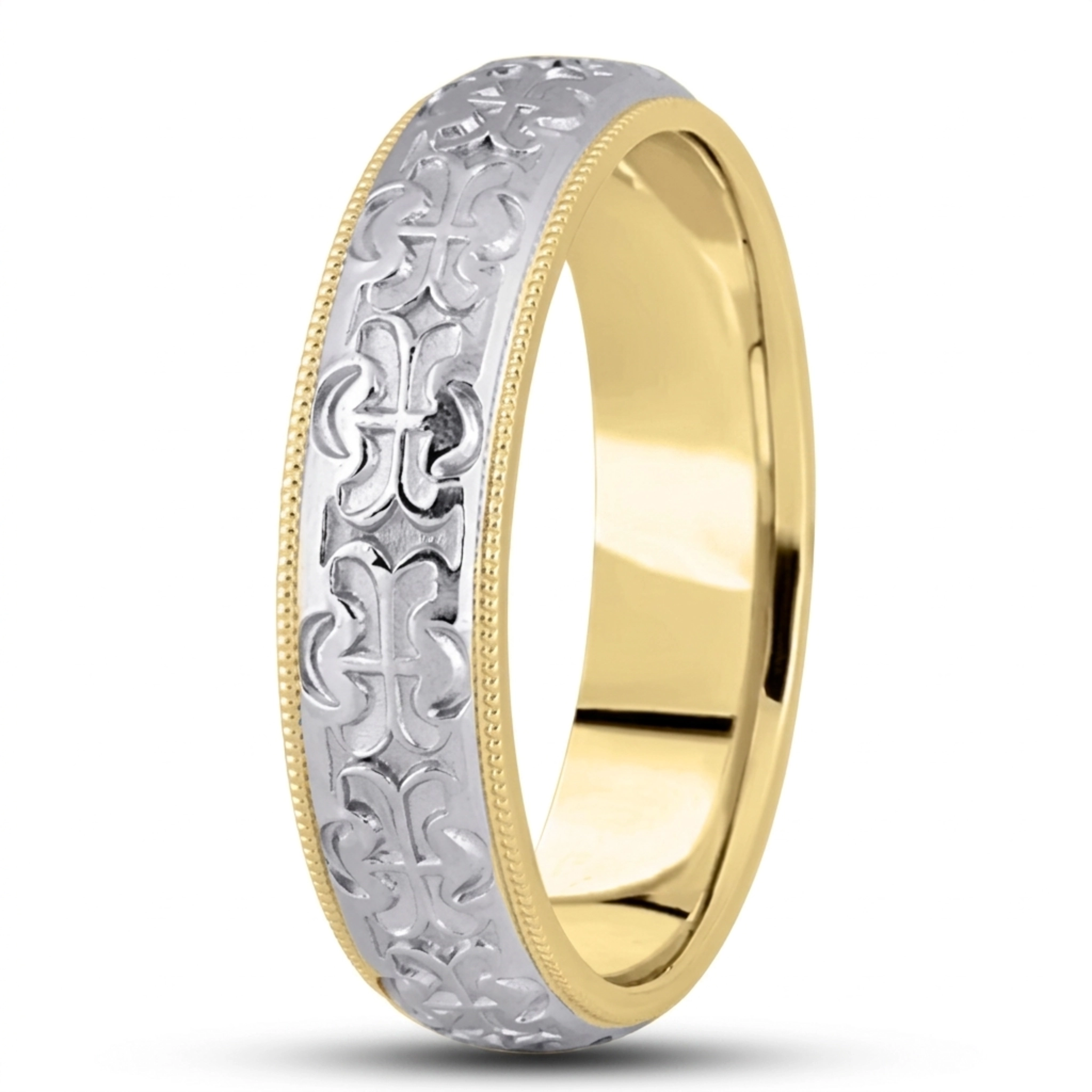 10K yellow-white-yellow gold 6mm. high polish diamond-cut-fancy-wedding-ring - alternate view 5