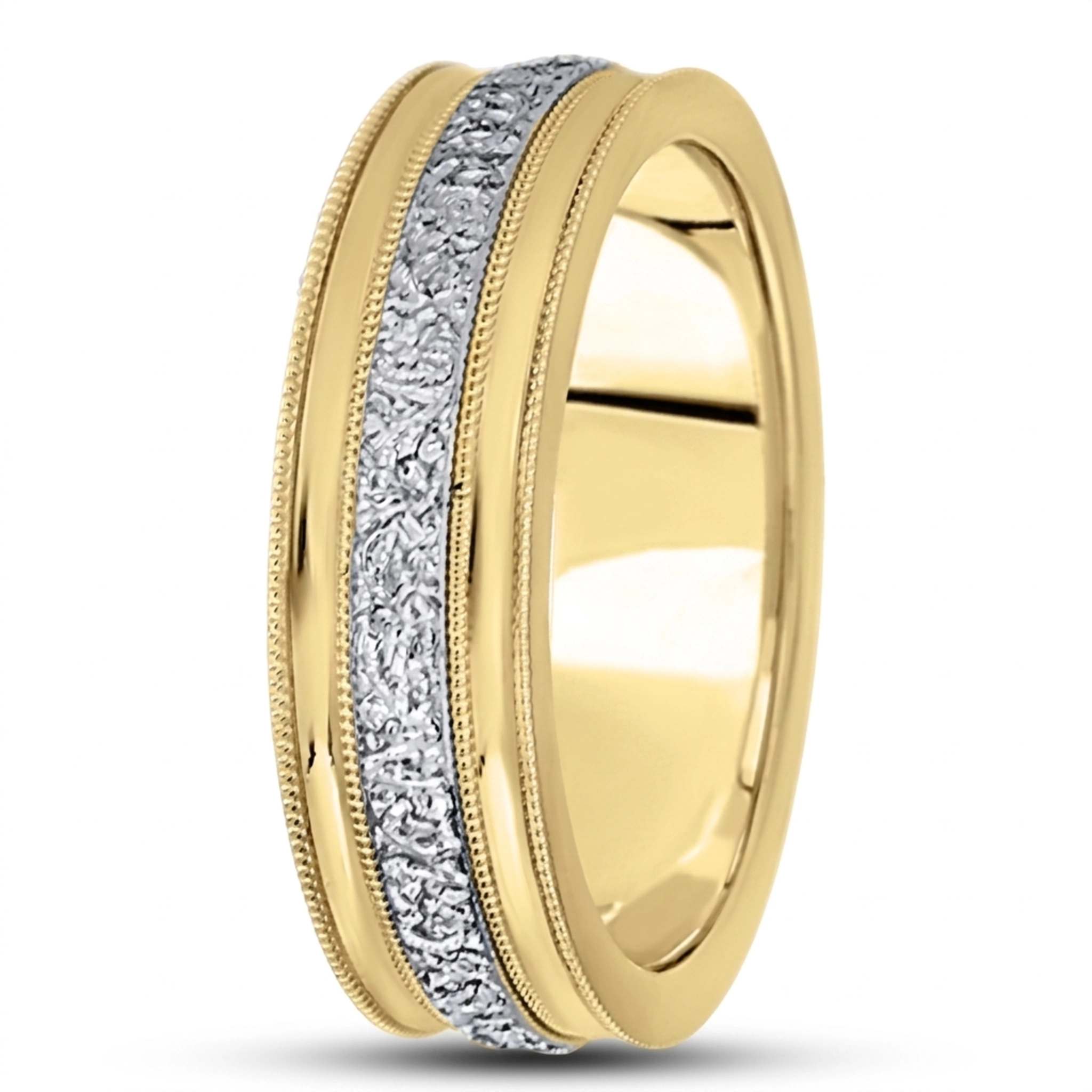 10K yellow-white-yellow gold 6mm. same as picture diamond-cut-fancy-wedding-ring - alternate view 2