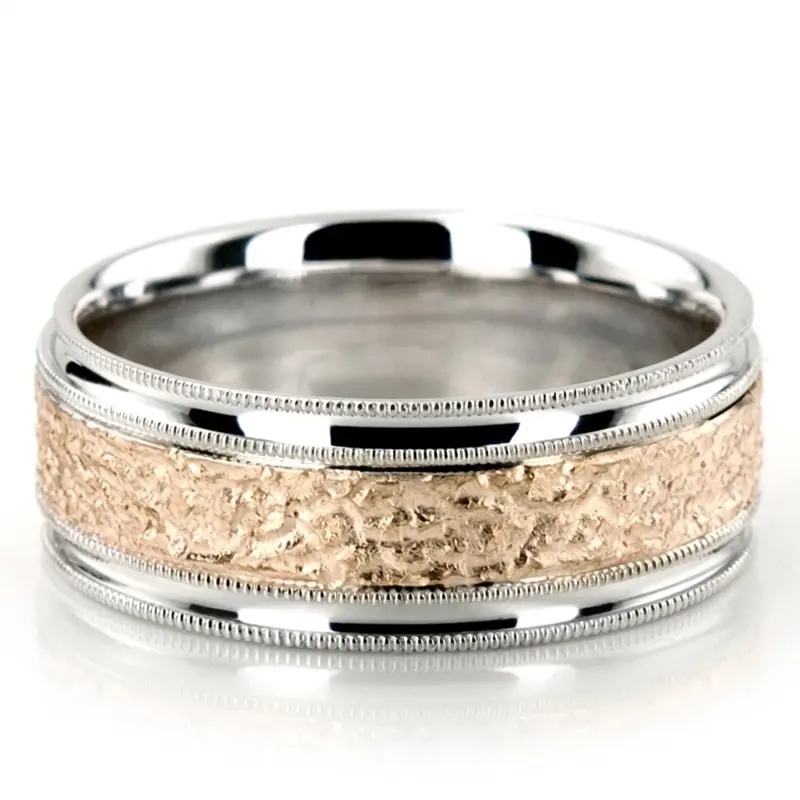 10K white-yellow-white gold 8mm. same as picture diamond-cut-fancy-wedding-ring - main view