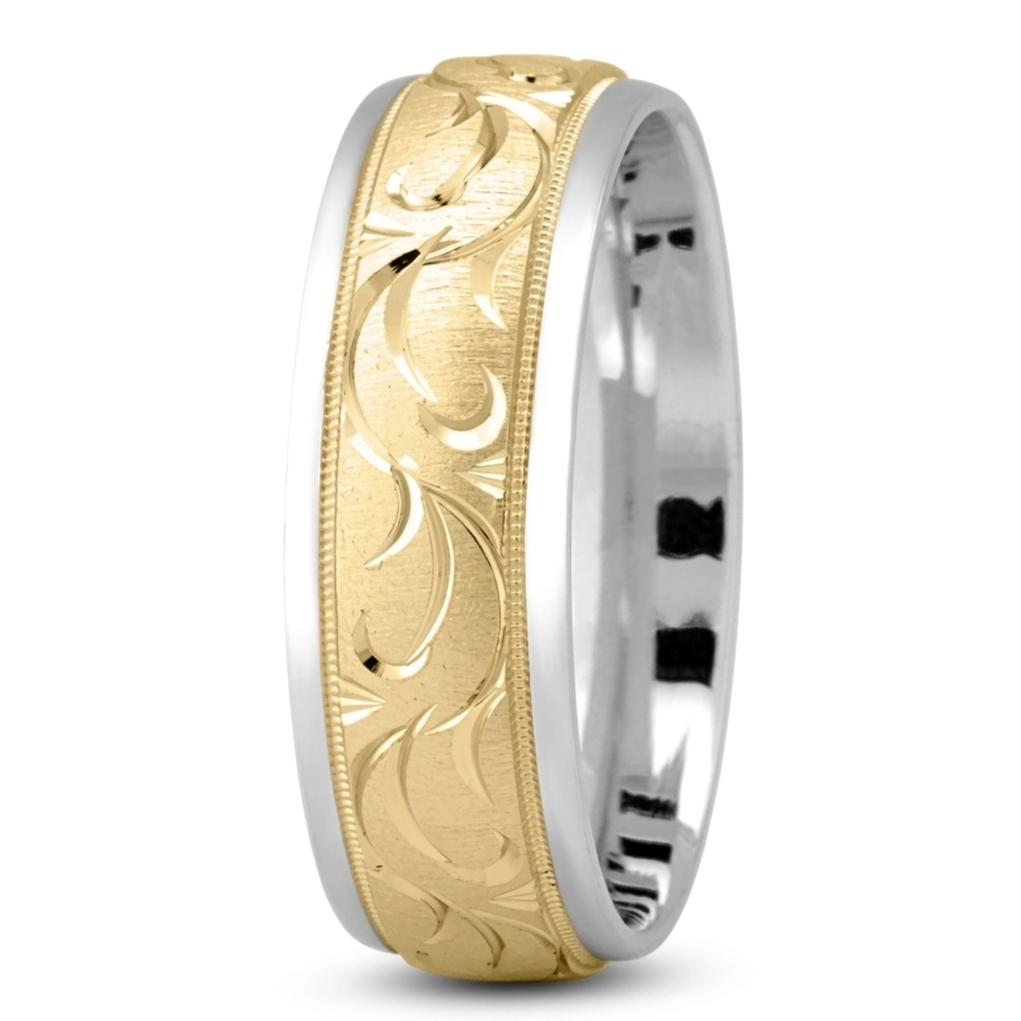10K white-yellow-white gold 7mm. cross satin In-Style-Floral-Wedding-Band - main view