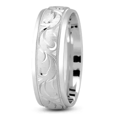 10K white gold 7mm. cross satin In-Style-Floral-Wedding-Band - alternate view 2 thumbnail