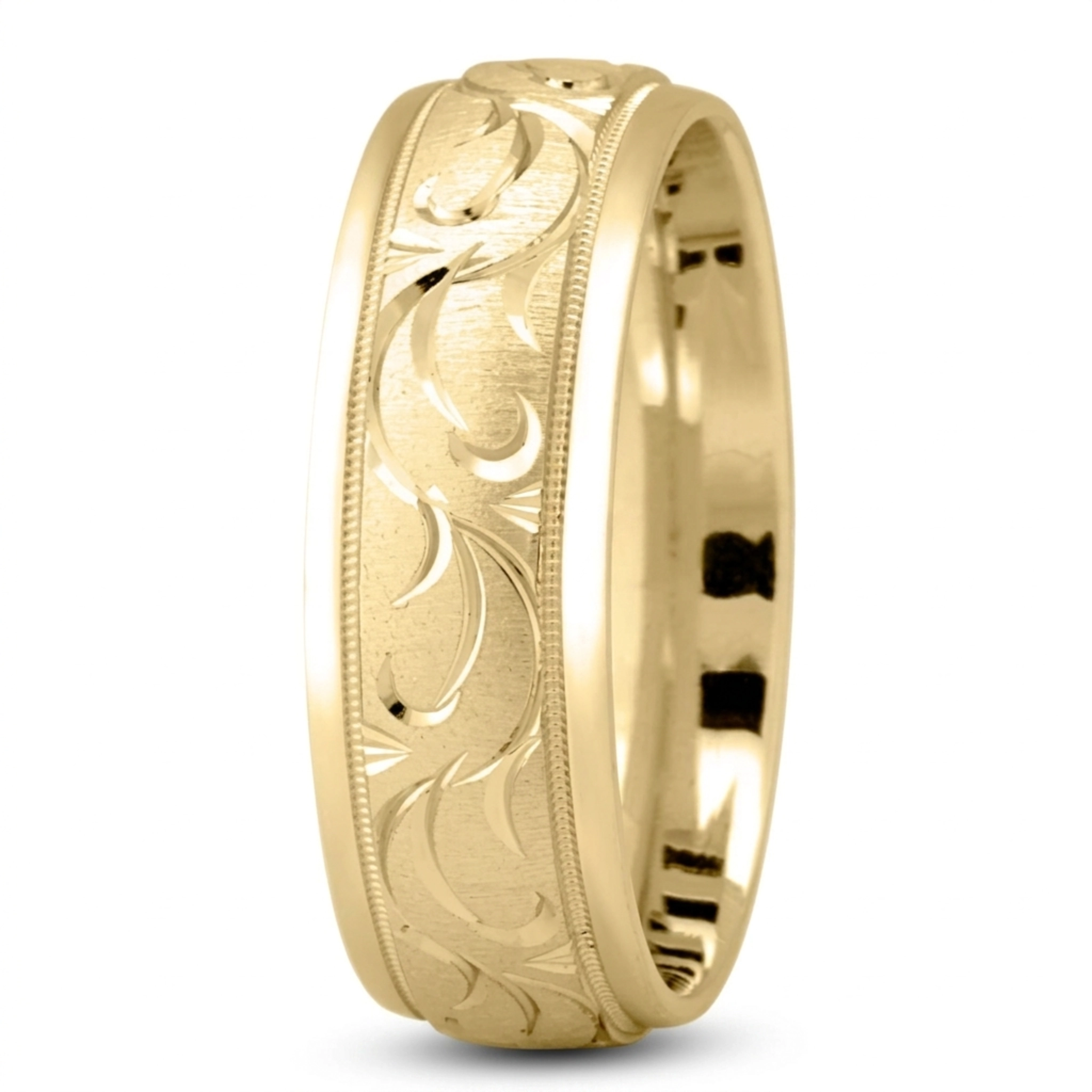 10K yellow gold 7mm. cross satin In-Style-Floral-Wedding-Band - alternate view 3