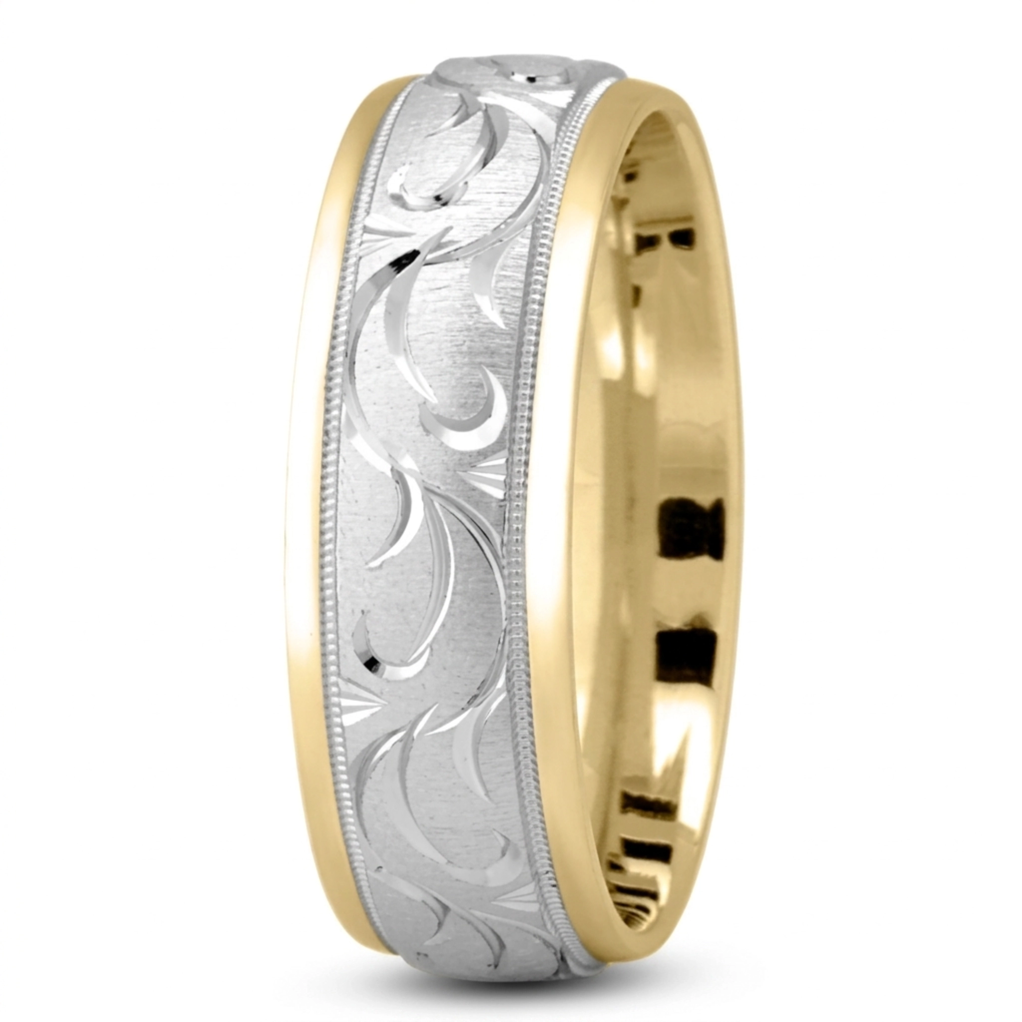 10K yellow-white-yellow gold 7mm. cross satin In-Style-Floral-Wedding-Band - alternate view 4