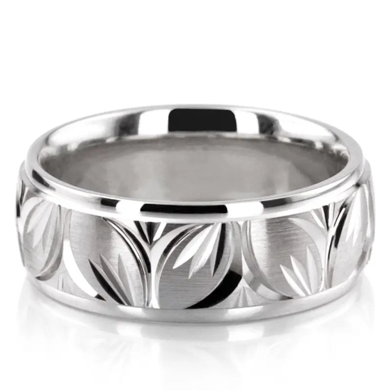 14K white gold 7mm. satin Charming-Leaf-Design-Wedding-Ring - alternate view 7