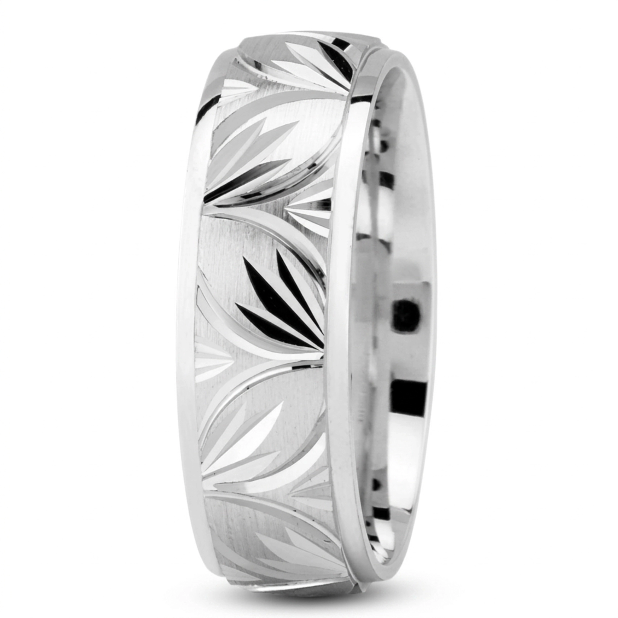 10K white gold 7mm. satin Charming-Leaf-Design-Wedding-Ring - alternate view 2