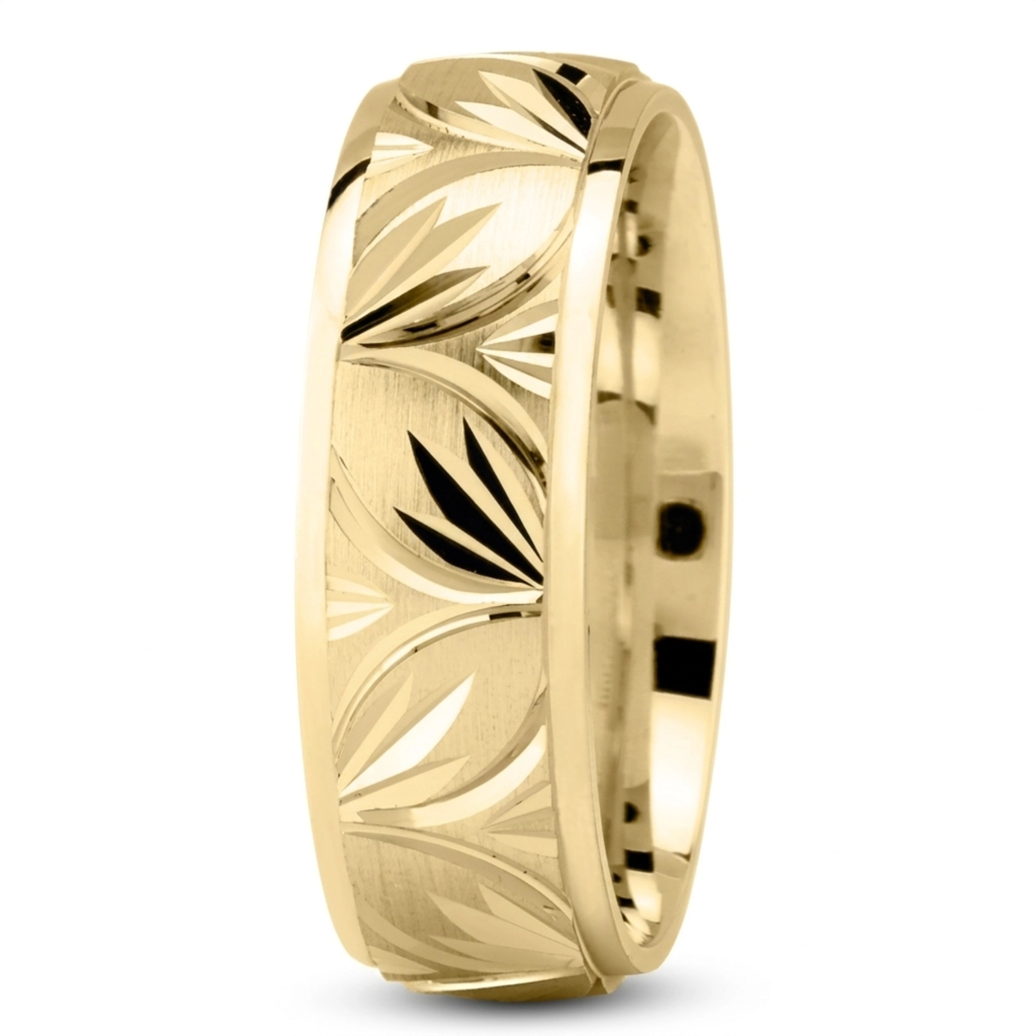 10K yellow gold 7mm. satin Charming-Leaf-Design-Wedding-Ring - alternate view 3