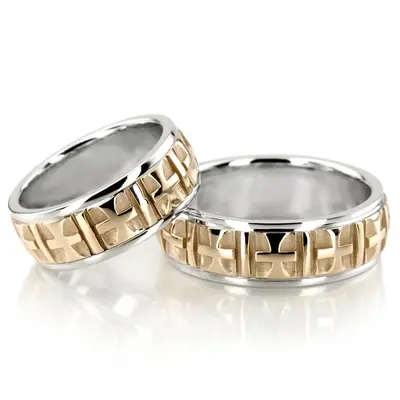 Fine Cross Religious Wedding Ring Set - view 1 of 4