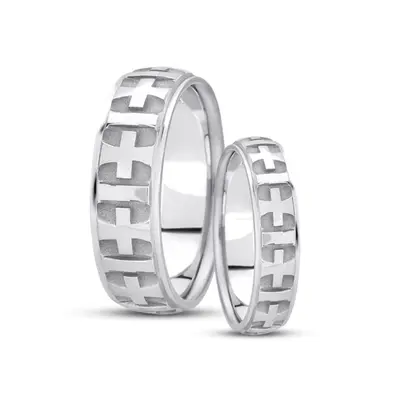 Fine Cross Religious Wedding Ring Set - view 3 of 4