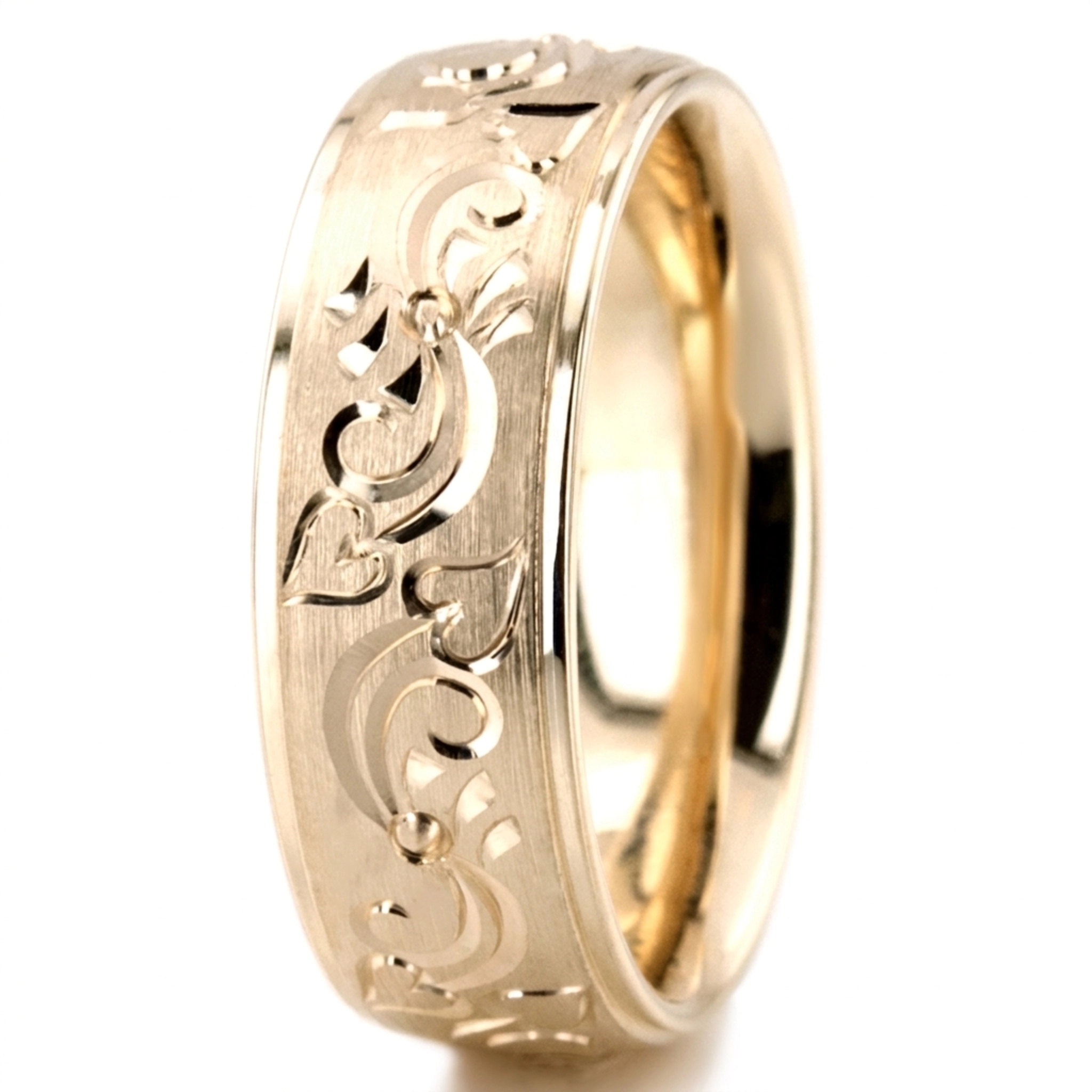 10K yellow gold 7mm. stone finish Majestic-Floral-Wedding-Band - alternate view 4