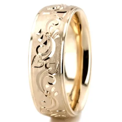 10K yellow gold 7mm. stone finish Majestic-Floral-Wedding-Band - alternate view 4 thumbnail