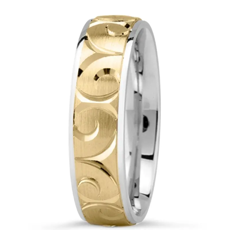 14K white-yellow-white gold 6mm. satin Spiral-Cut-Wedding-Ring - main view