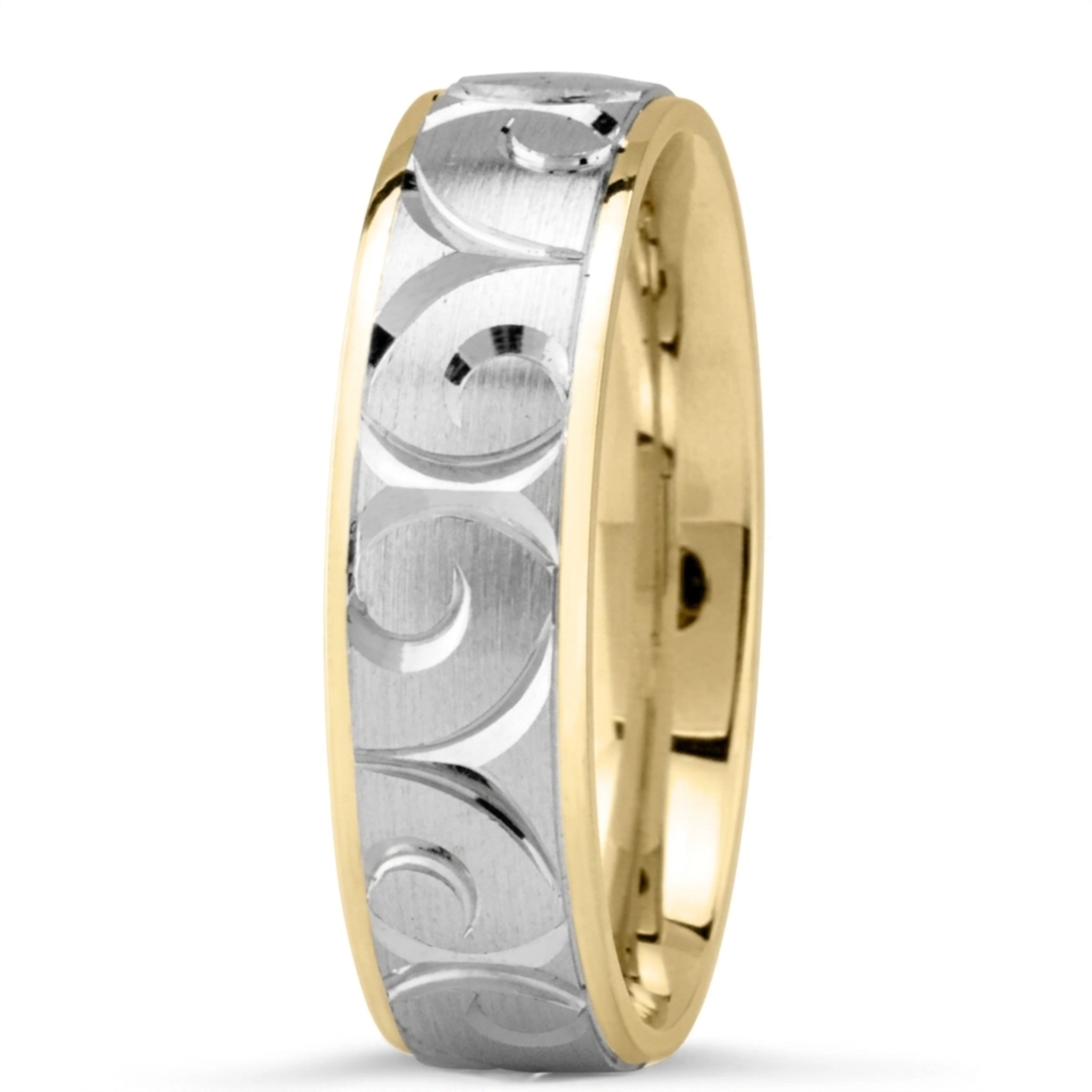 14K yellow-white-yellow gold 6mm. satin Spiral-Cut-Wedding-Ring - alternate view 4
