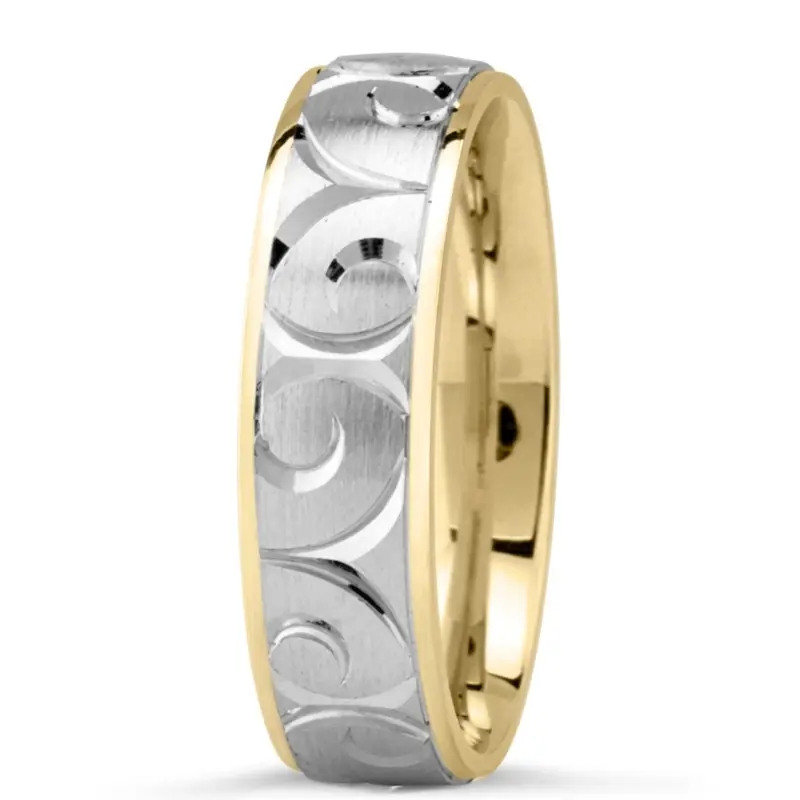 14K yellow-white-yellow gold 6mm. satin Spiral-Cut-Wedding-Ring - alternate view 4