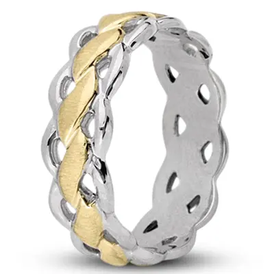 10K white-yellow-white gold 7mm. cross satin Twist-Wedding-Band - main view thumbnail