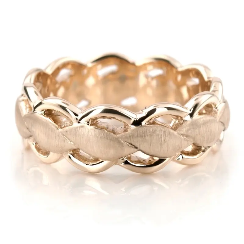 14K yellow gold 7mm. cross satin Twist-Wedding-Band - alternate view 4
