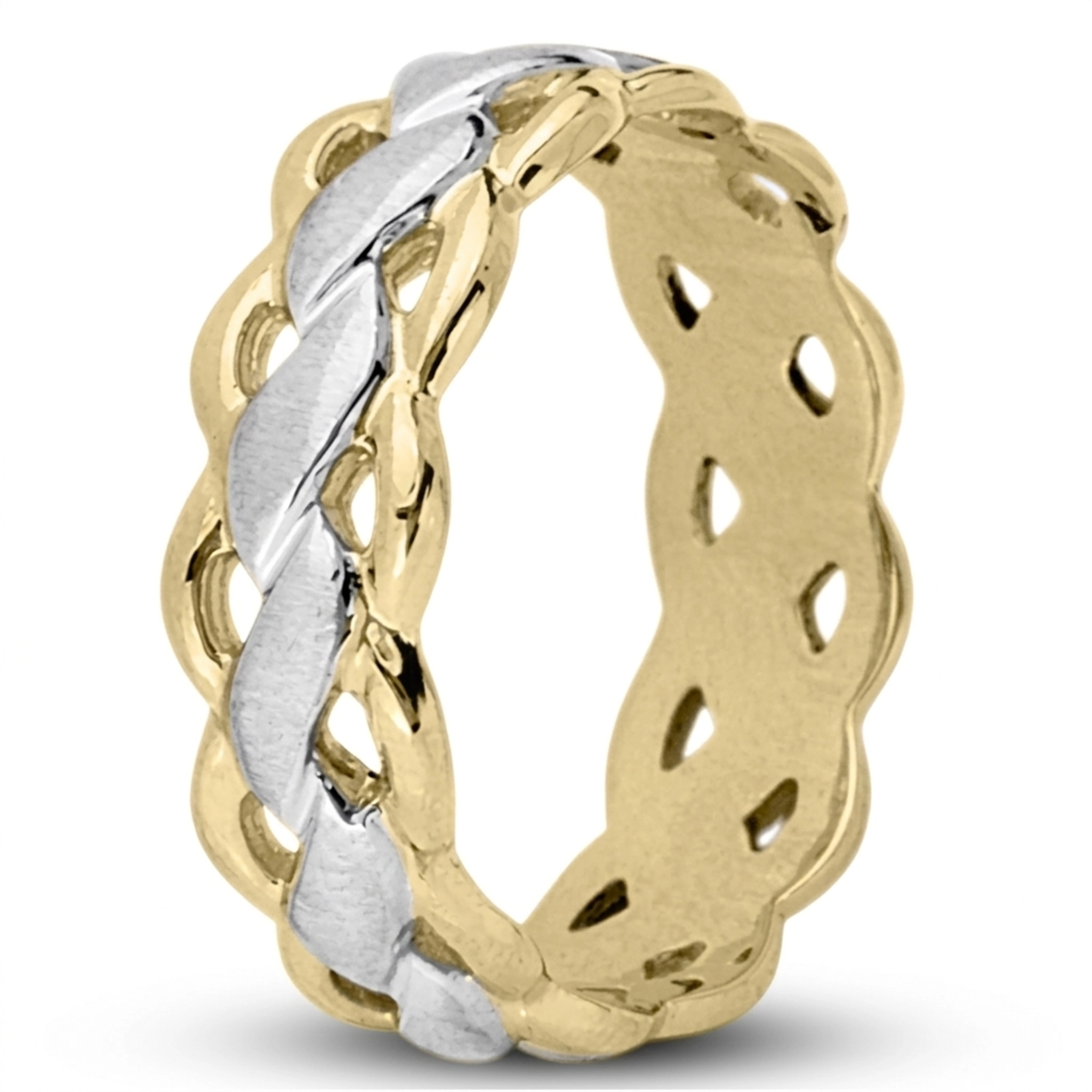 10K yellow-white-yellow gold 7mm. cross satin Twist-Wedding-Band - alternate view 6