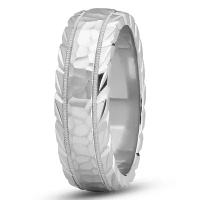 10K white gold 7mm. hammer hammer-finish-wedding-ring - alternate view 3 thumbnail