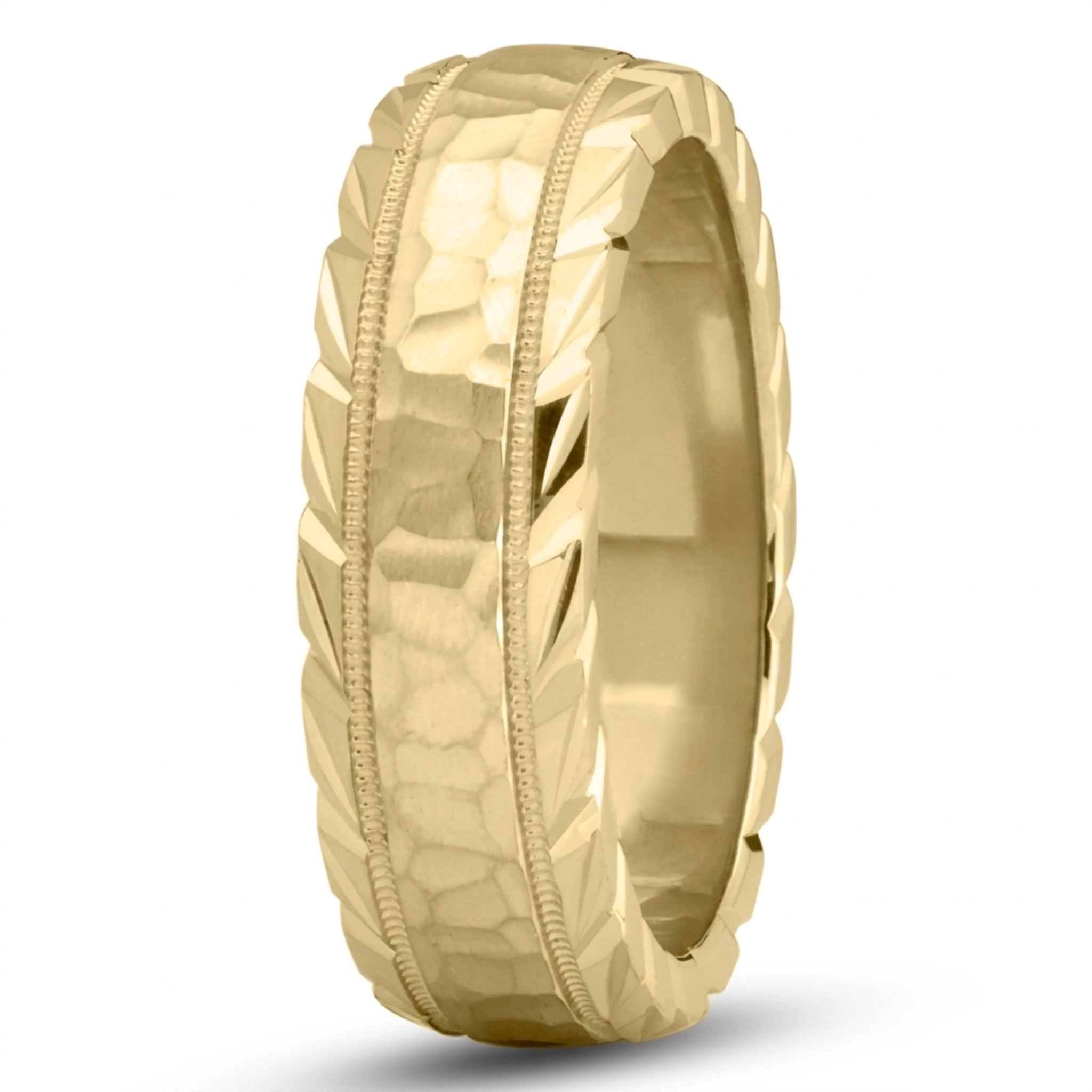 10K yellow gold 7mm. hammer hammer-finish-wedding-ring - alternate view 4