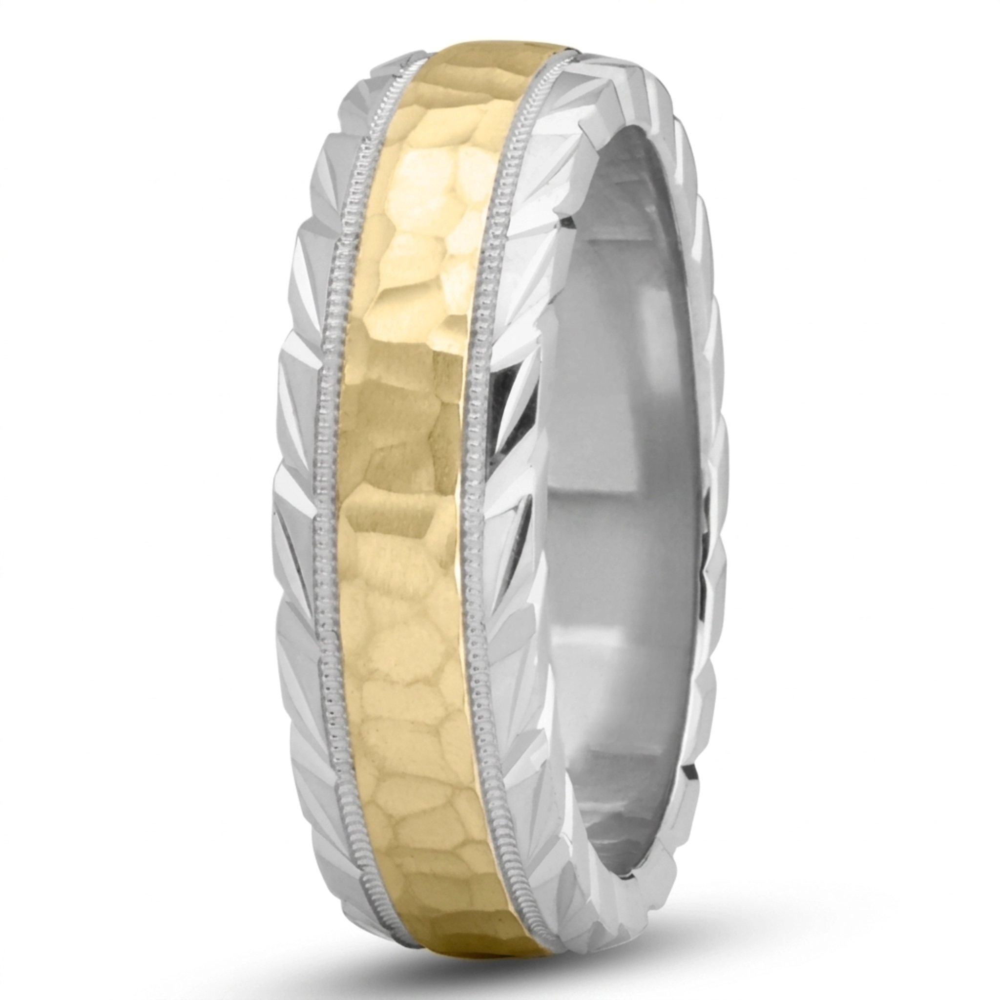 10K white-yellow-white gold 7mm. hammer hammer-finish-wedding-ring - alternate view 5
