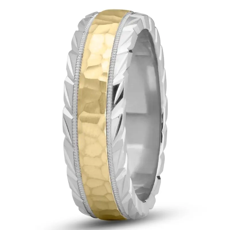 14K white-yellow-white gold 7mm. hammer hammer-finish-wedding-ring - alternate view 5