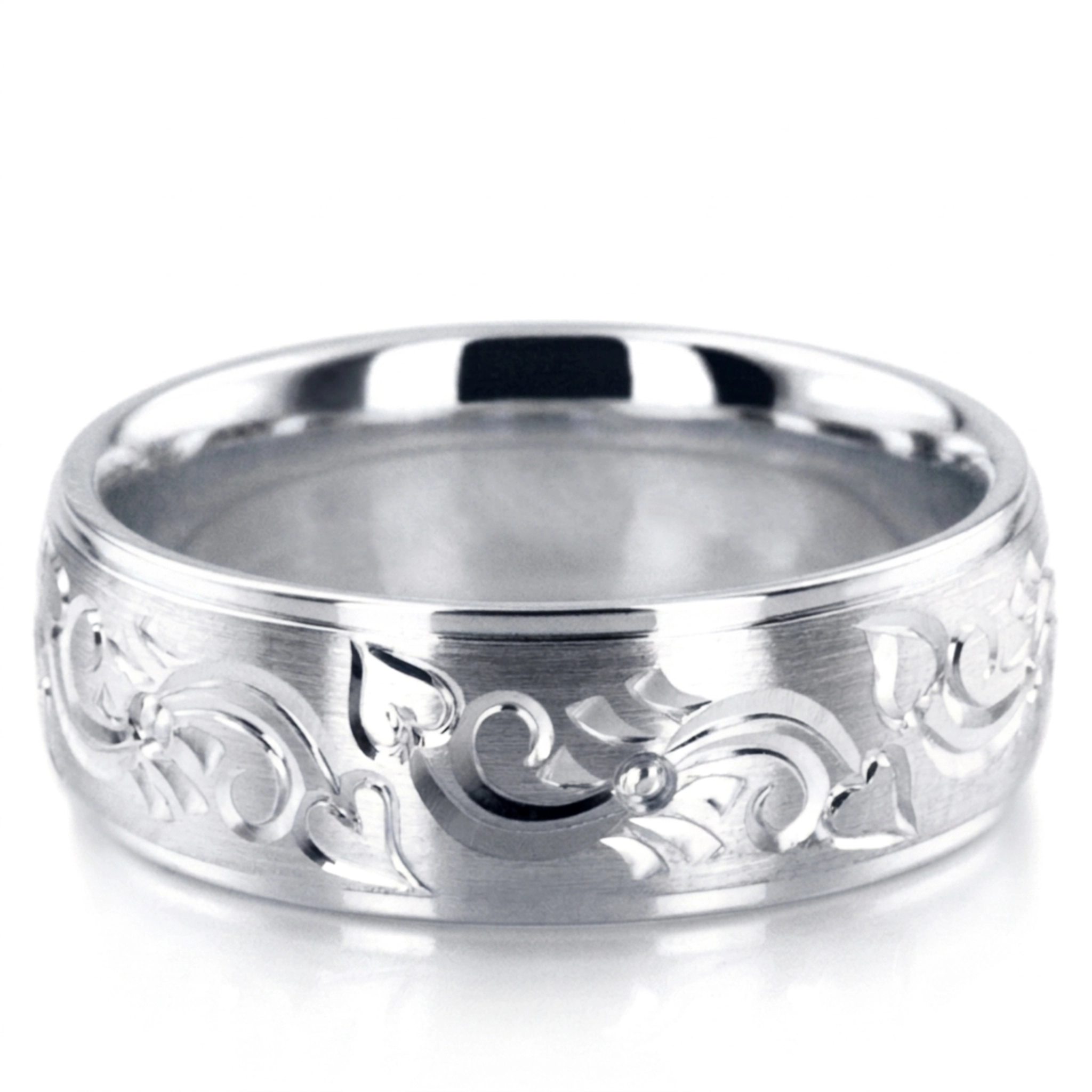 10K white gold 7mm. satin finish Majestic-Floral-Wedding-Band - alternate view 2
