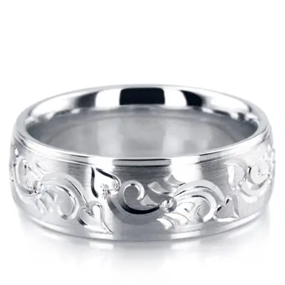 10K white gold 7mm. satin finish Majestic-Floral-Wedding-Band - alternate view 2 thumbnail