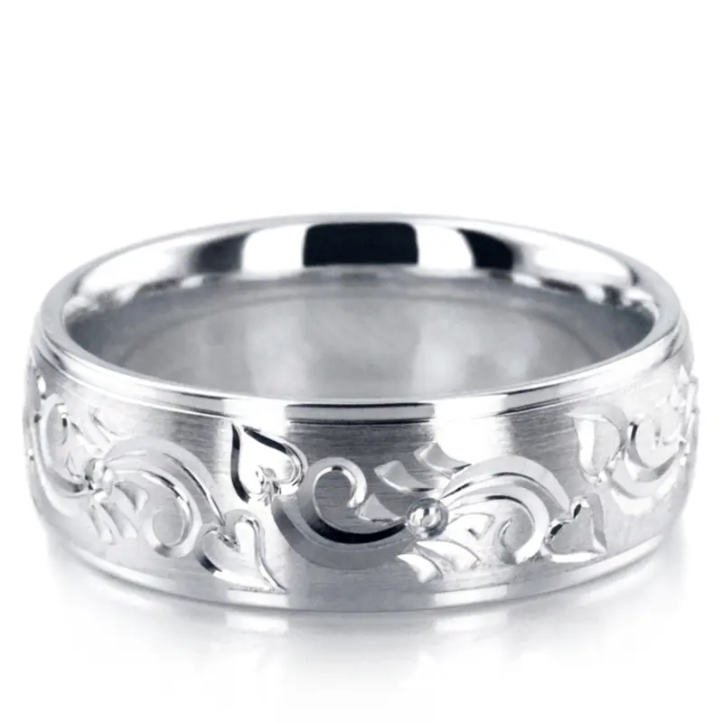 14K white gold 7mm. satin finish Majestic-Floral-Wedding-Band - alternate view 2
