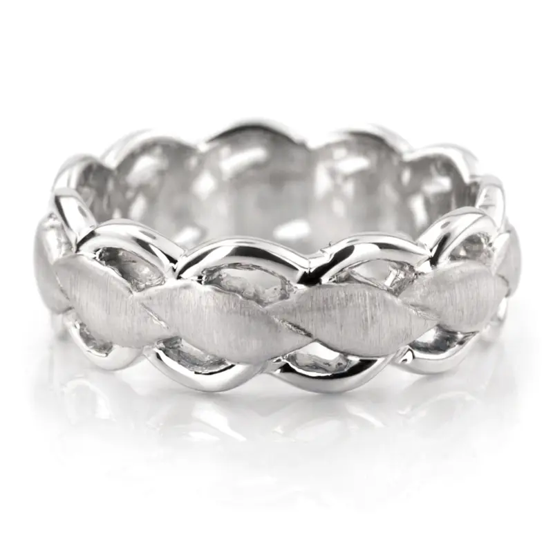 14K white gold 7mm. cross satin Twist-Wedding-Band - alternate view 5
