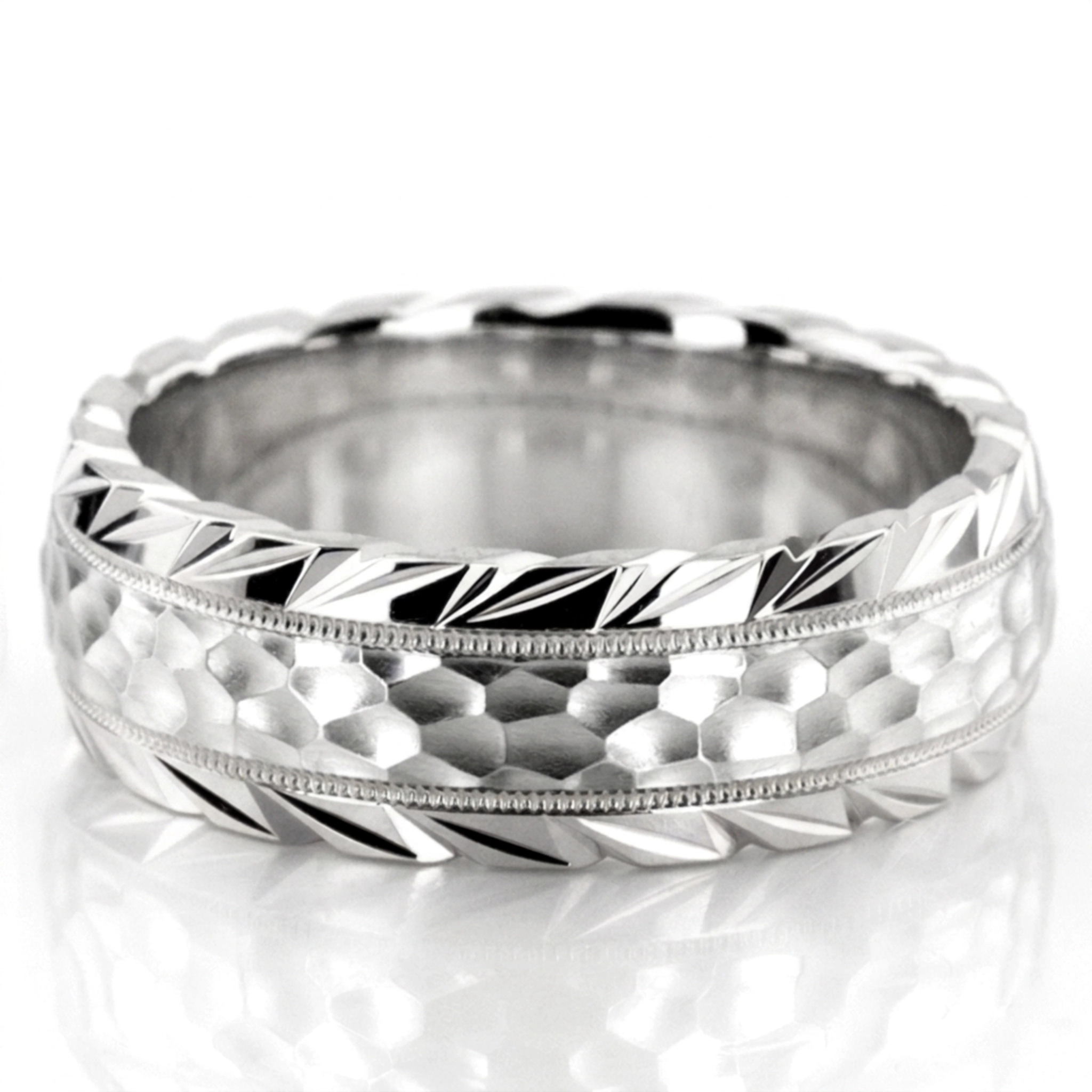 10K white gold 7mm. hammer hammer-finish-wedding-ring - alternate view 2