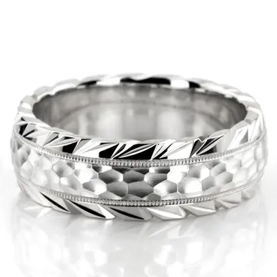 10K white gold 7mm. hammer hammer-finish-wedding-ring - alternate view 2 thumbnail
