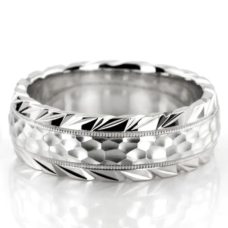 14K white gold 7mm. hammer hammer-finish-wedding-ring - alternate view 2