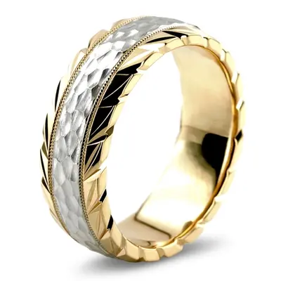 10K yellow-white-yellow gold 7mm. hammer hammer-finish-wedding-ring - alternate view 6 thumbnail
