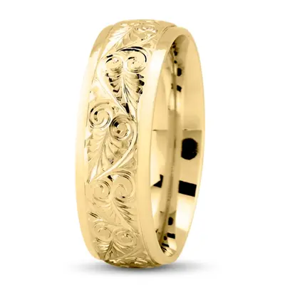 10K yellow gold 7mm. high polish Floral-Fancy-Carved-Wedding-Ring - alternate view 3 thumbnail