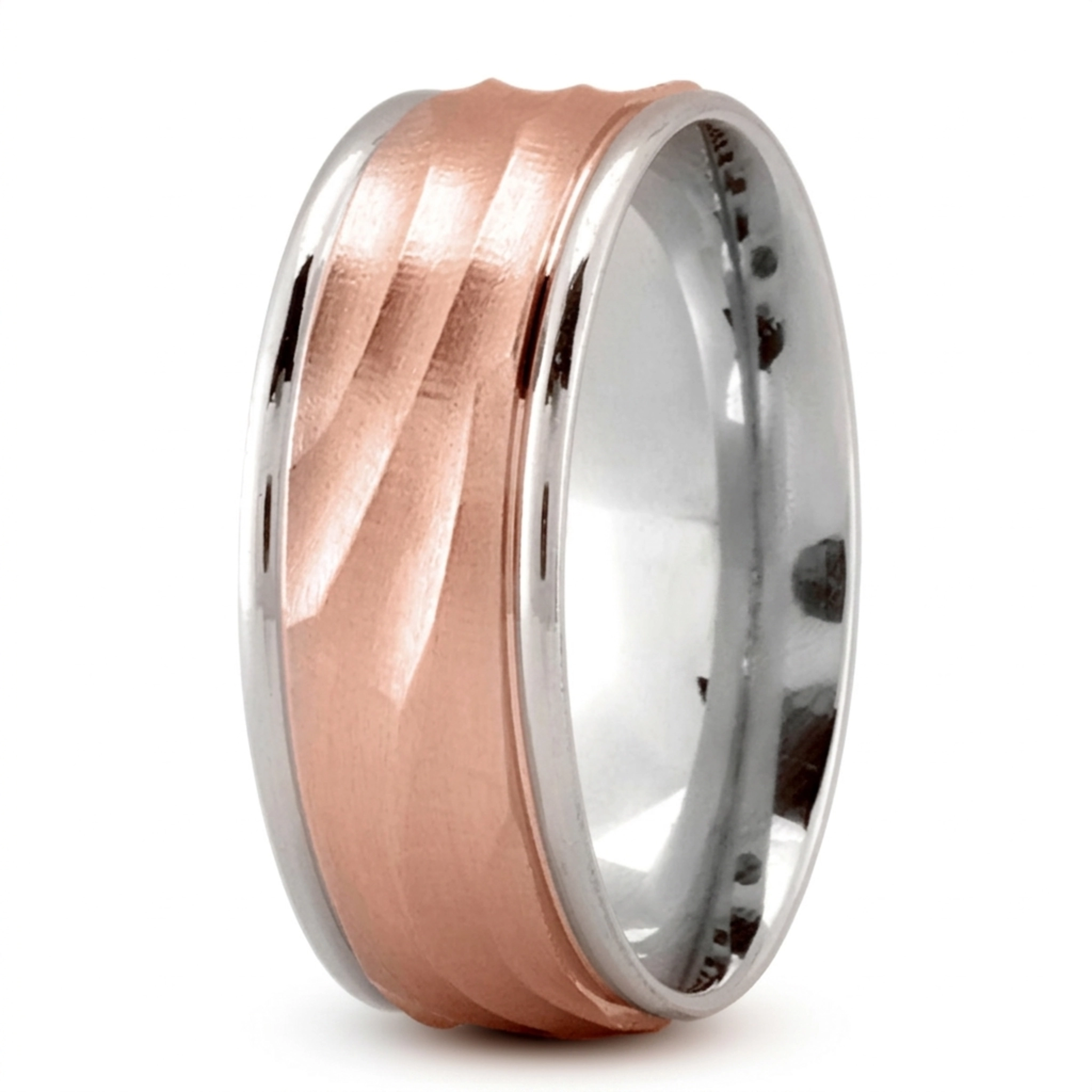 10K white-pink-white gold 8mm. satin Milled-Design-Ridged-Wedding-Band - alternate view 7