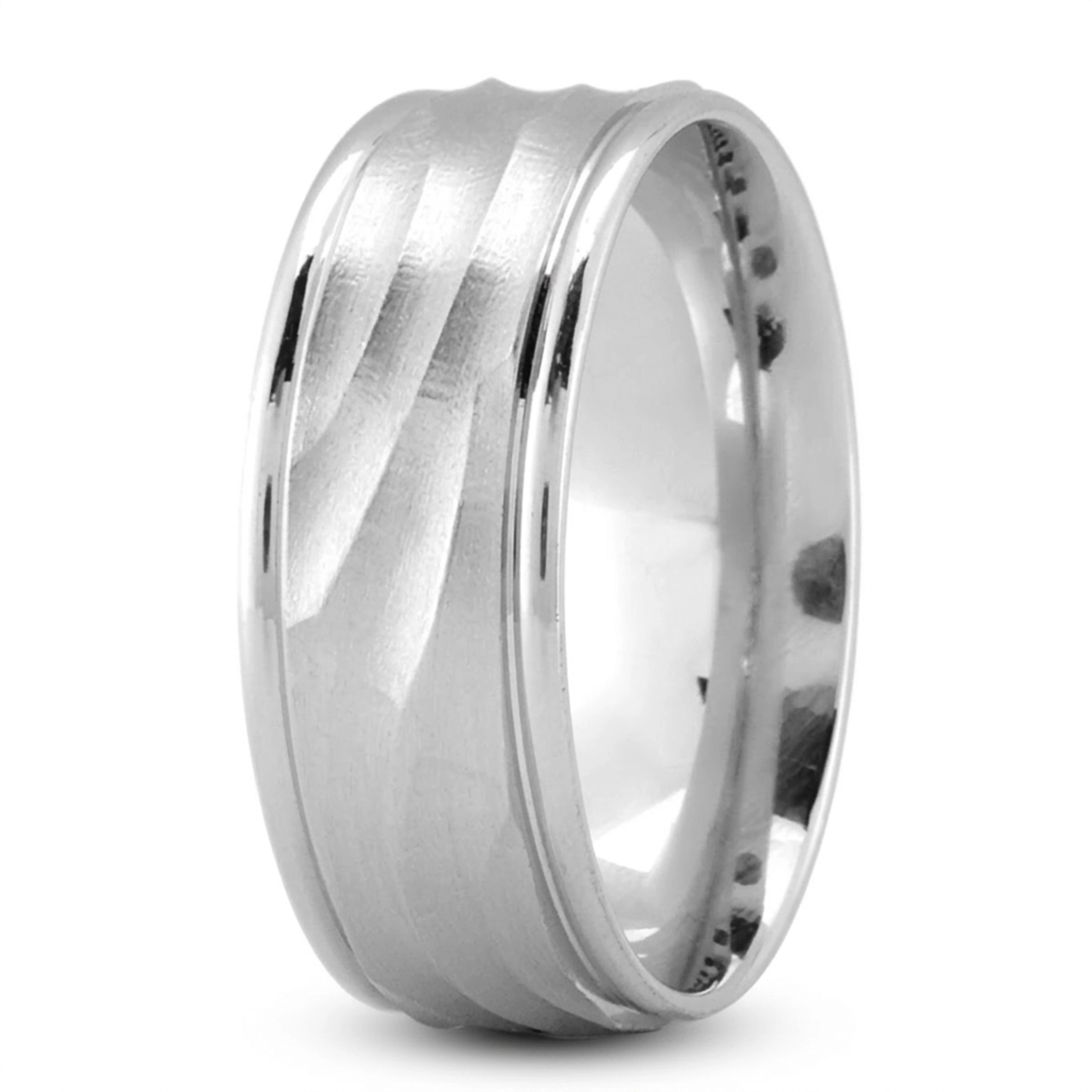 10K white gold 8mm. satin Milled-Design-Ridged-Wedding-Band - alternate view 2