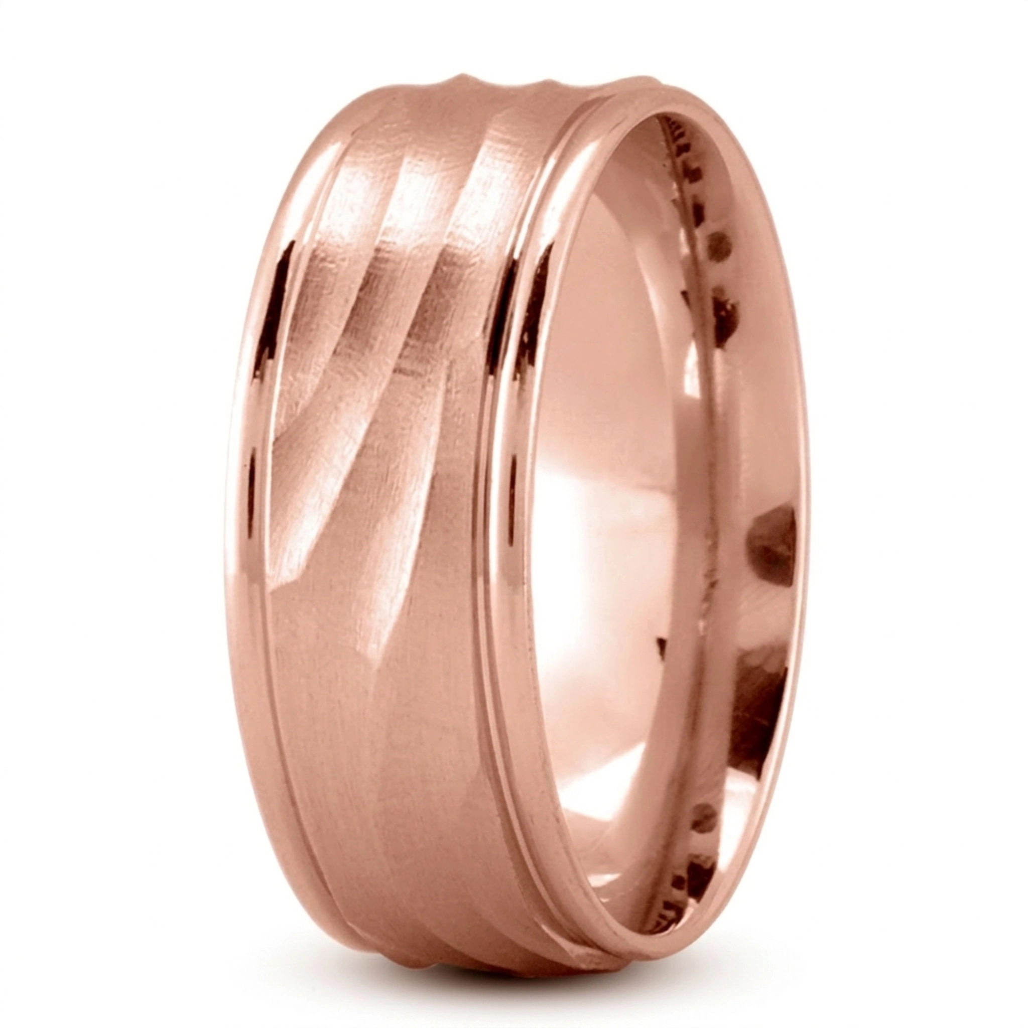 10K pink gold 8mm. satin Milled-Design-Ridged-Wedding-Band - alternate view 3