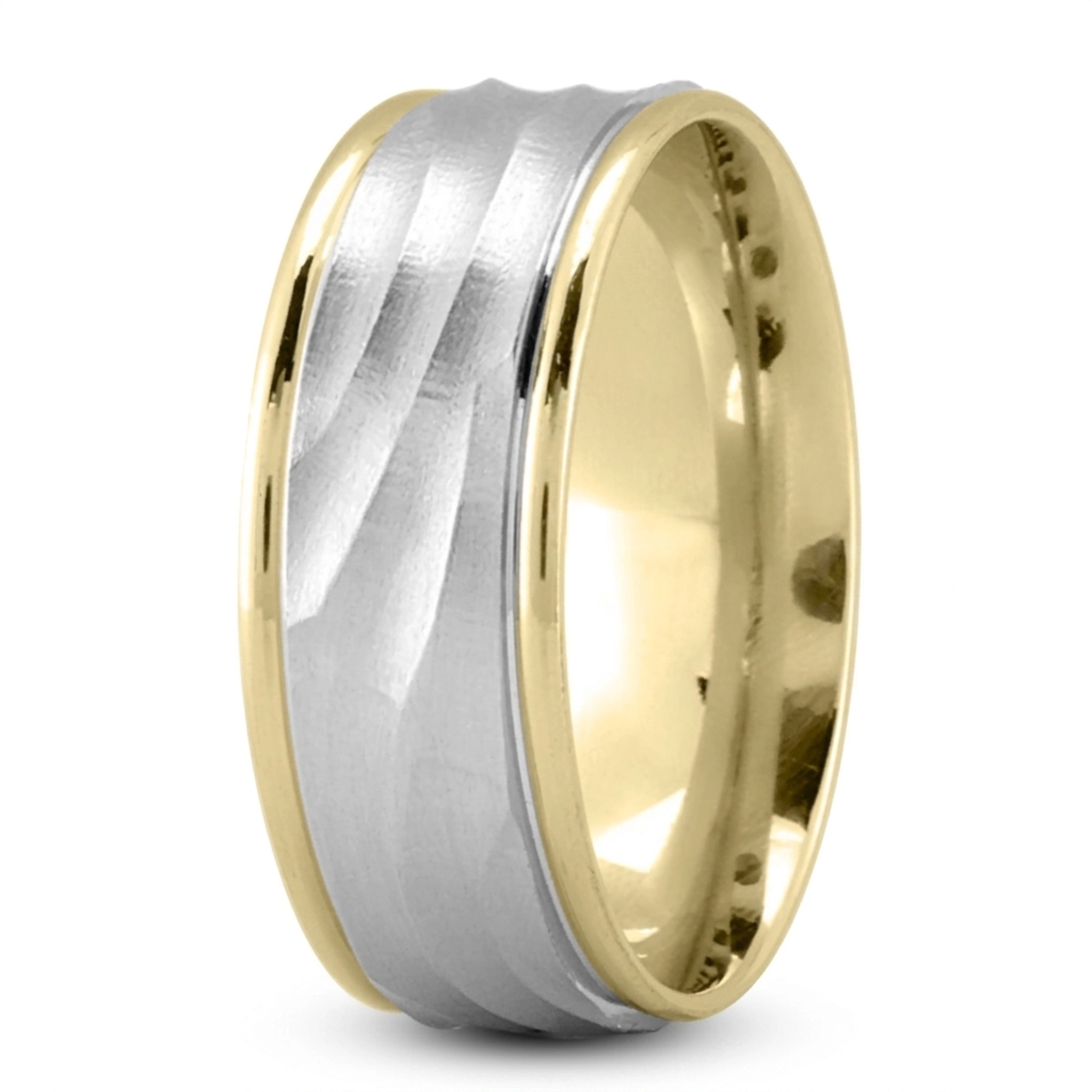 10K yellow-white-yellow gold 8mm. satin Milled-Design-Ridged-Wedding-Band - alternate view 5