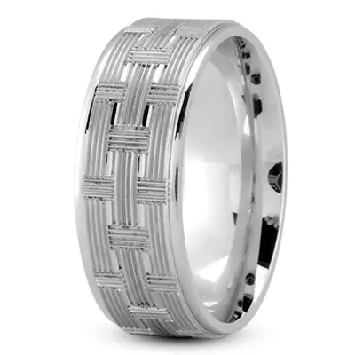 10K white gold 8mm. glass-bead Woven-Basket-Pattern-Wedding-Band - alternate view 4 thumbnail